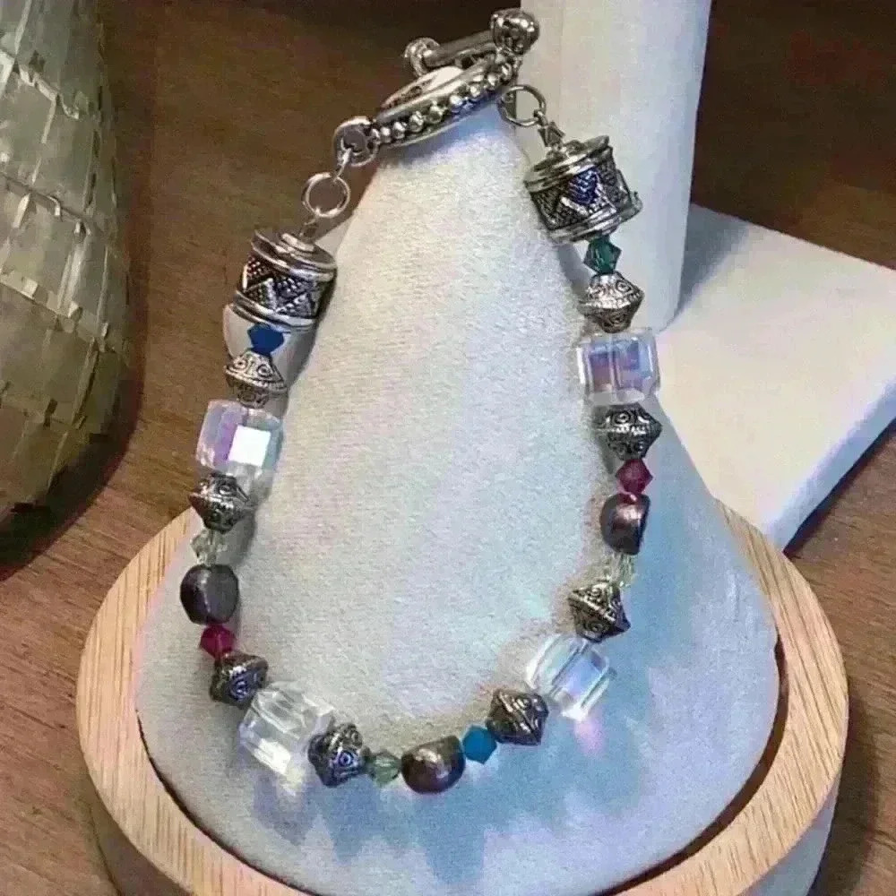 Sivler and Muti Colored Stretch Bracelet